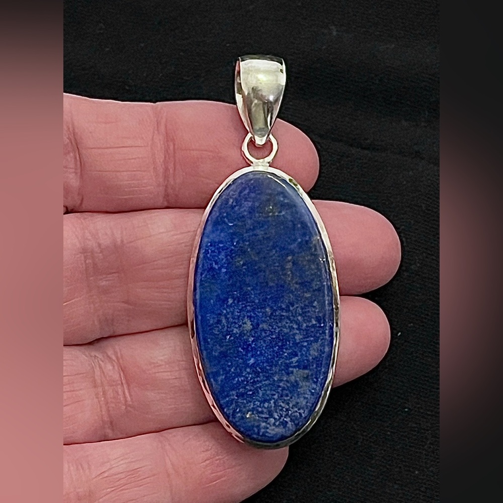 Natural Lapis Lazuli Gemstone 2.3” Sterling Silver Pendant